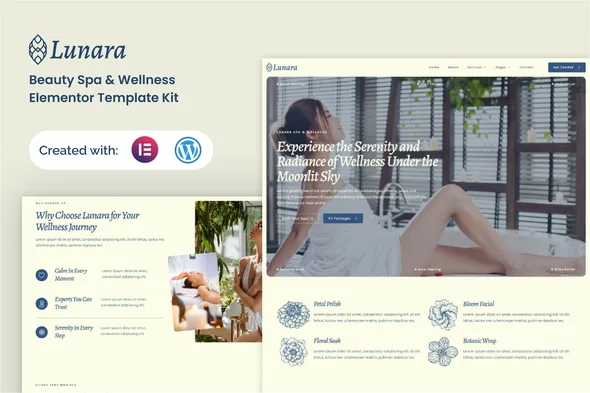 lunara beauty spa wellnes elementor template kit 1