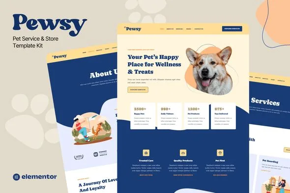 pewsy pet service store elementor template kit 1