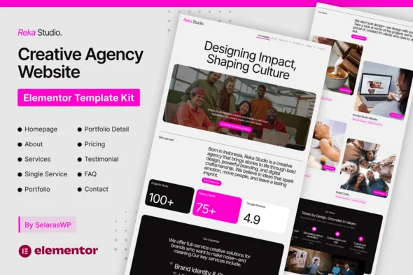 rekastudio design agency and portfolio elementor pro template kit 1