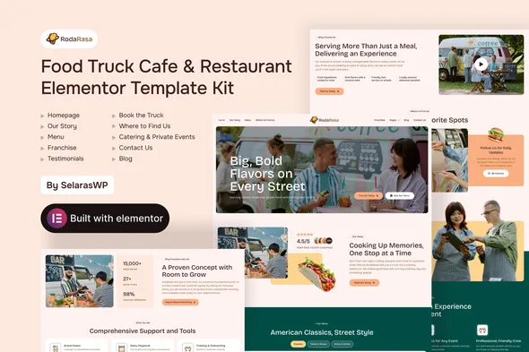 rodarasa food truck cafe restaurant elementor template kit 1