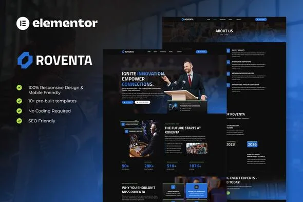 roventa event conference elementor template kit 1