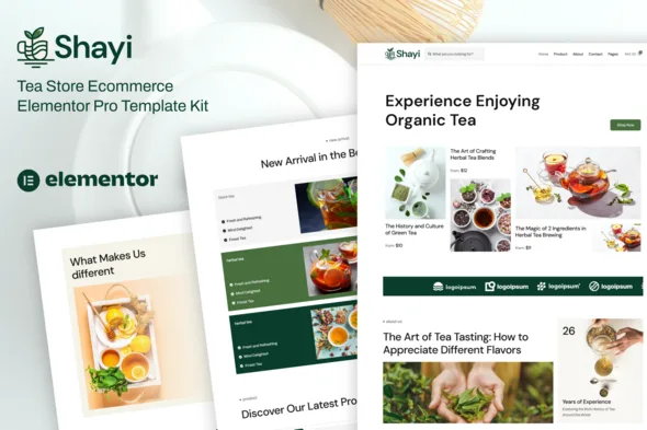 shayi tea store ecommerce elementor pro template kit 1