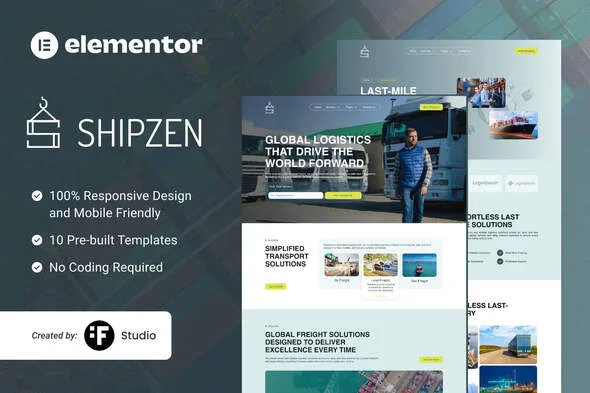 shipzen logistics transportation elementor template kit 1