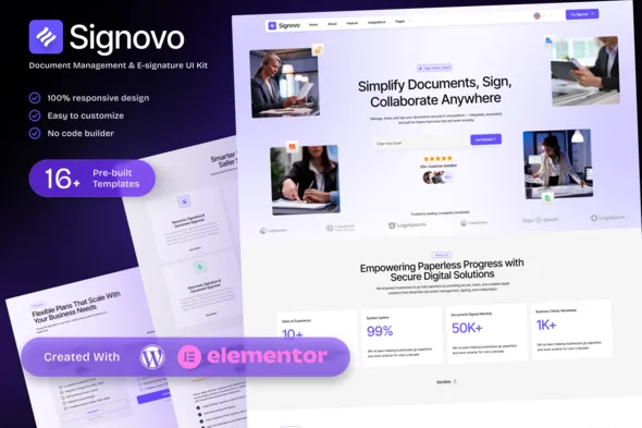 signovo document management e signature saas platform elementor template kit 1