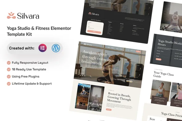 silvara yoga studio fitness elementor template kit 1