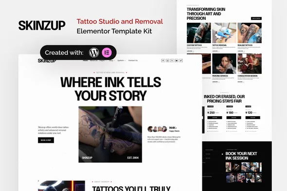 skinzup tattoo studio removal elementor template kit 1