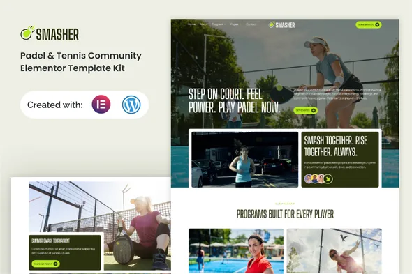 smasher padel tennis community elementor template kit 1
