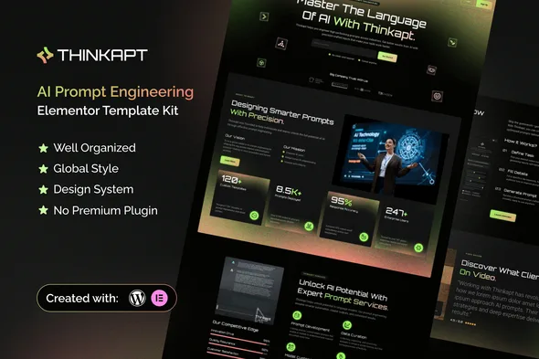 thinkapt ai prompt engineering elementor template kit 1
