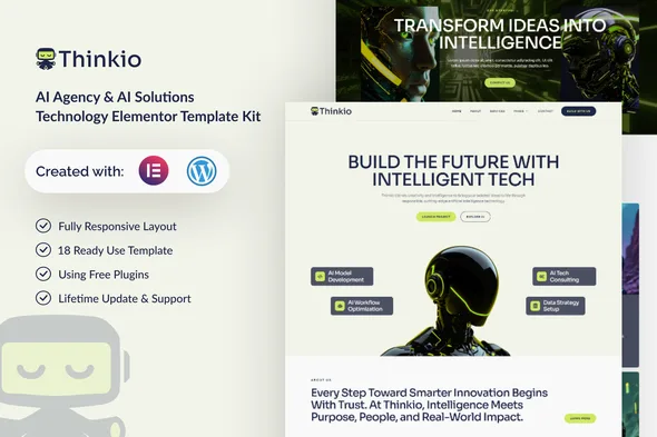 thinkio ai agency ai solutions technology elementor template kit 1