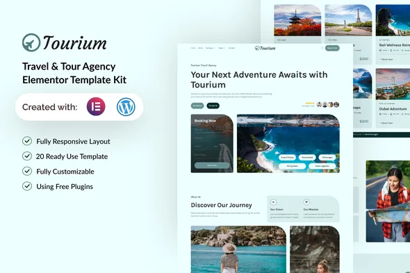 tourium travel tour agency elementor template kit 1