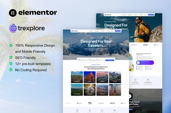 trexplore travel tour agency elementor pro template kit 1