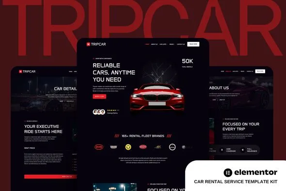tripcar car rental service website elementor template kit 1