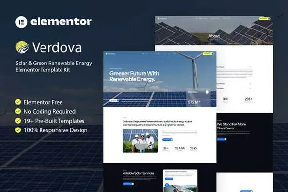 verdova solar green renewable energy elementor template kit 1