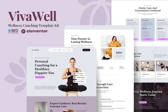 vivawell wellness coaching elementor template kit 1