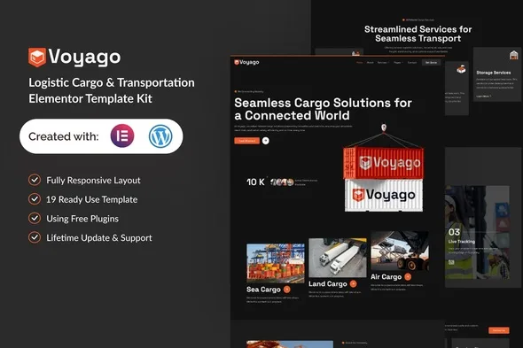 voyago logistic cargo transportation elementor template kit 1