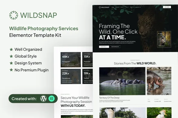 wildsnap wildlife photography services elementor template kit 1