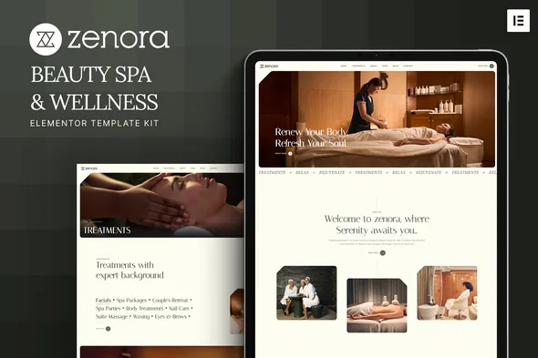 zenora beauty spa wellness elementor template kit 1