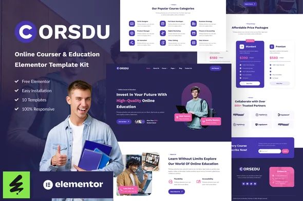 corsdu online courses education elementor template kit 1
