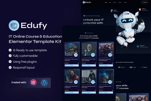 edufy it online course education elementor template kit 1
