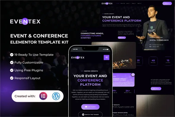 eventex event conference elementor template kit 1