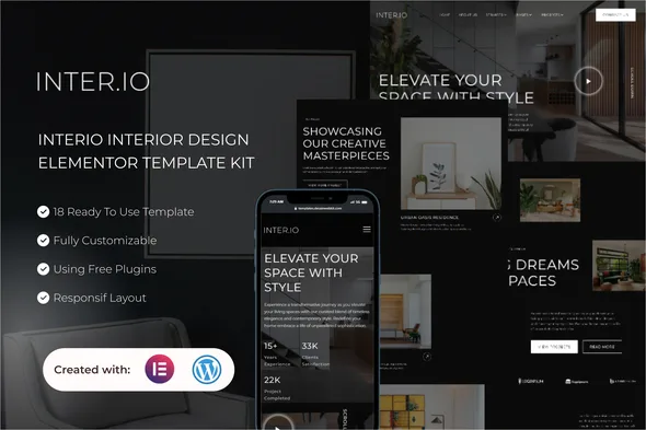 interio interior design elementor template kit 1