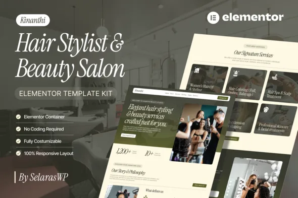 kinanthi hair stylist beauty salon elementor template kit 1