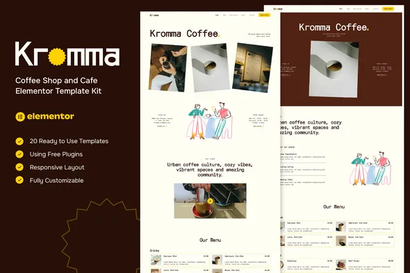kromma coffee shop and cafe elementor template kit 1