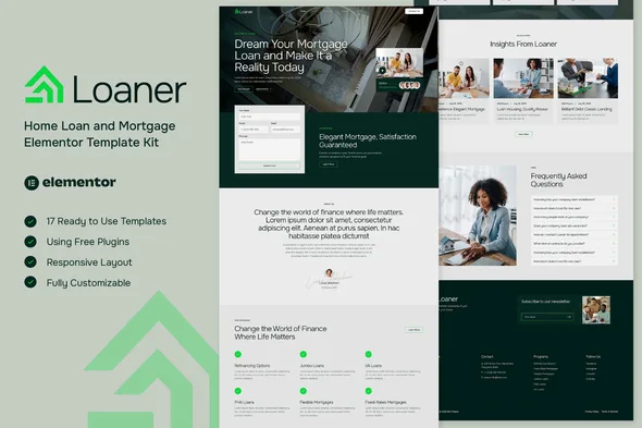 loaner home loan and mortgage elementor template kit 1