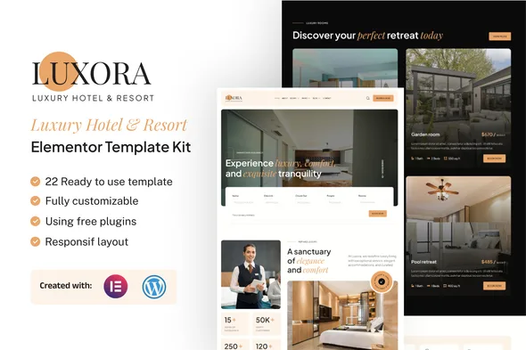 luxora luxury hotel resort elementor template kit 1