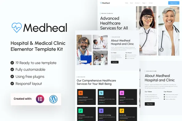 medheal hospital medical clinic elementor template kit 1