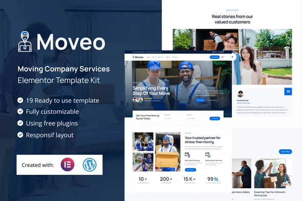 moveo moving company services elementor template kit 1