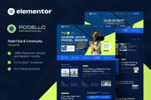 Podello – Padel Club & Community Elementor Template Kit