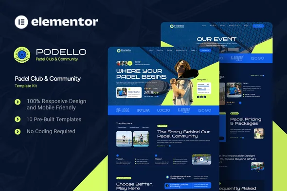 podello padel club community elementor template kit 1