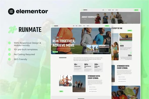 runmate marathon running club sport elementor template kit 1