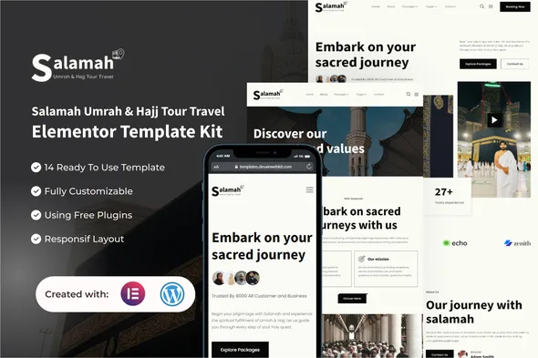 salamah umrah hajj tour travel elementor template kit 1