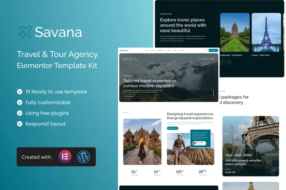 savana travel tour agency elementor template kit 1