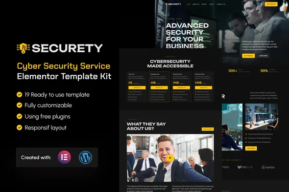securety cyber security service elementor template kit 1