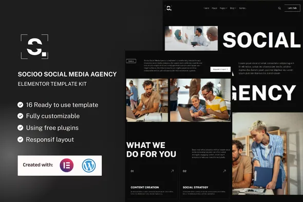 socioo social media agency elementor template kit 1