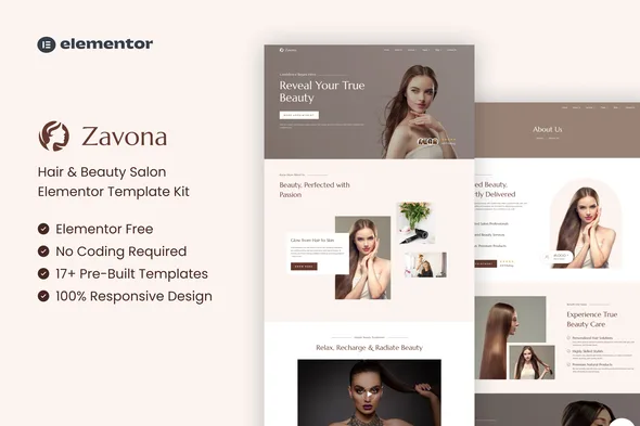 zavona hair beauty salon elementor template kit 1