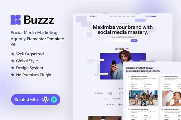 buzzz social media marketing agency elementor template kit 1