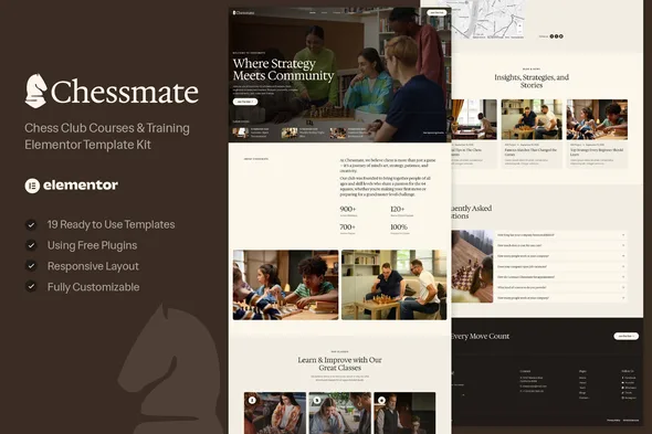 chessmate chess club courses training elementor template kit 1