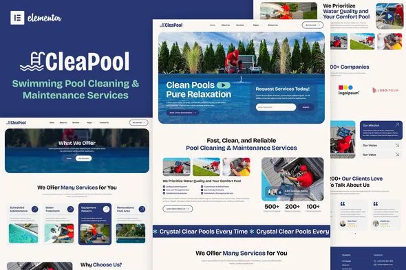 cleapool swimming pool cleaning and maintenance service elementor template kit 1