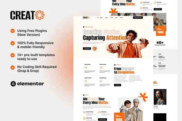 creat creative agency portfolio elementor template kit 1