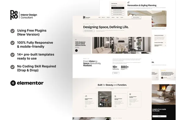 deko interior design consultant elementor template kit 1