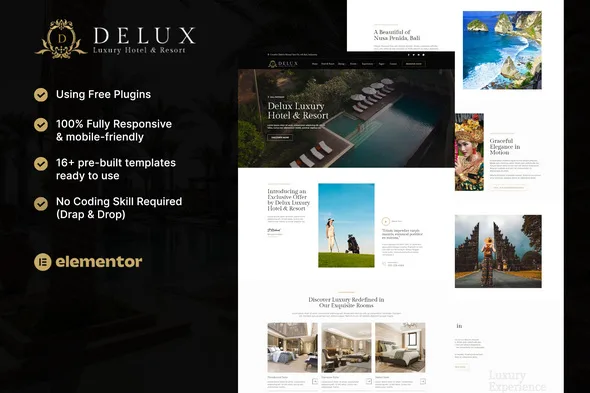 delux luxury hotel resort elementor template kit 1