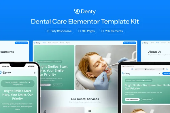 denty dental care elementor template kit 1