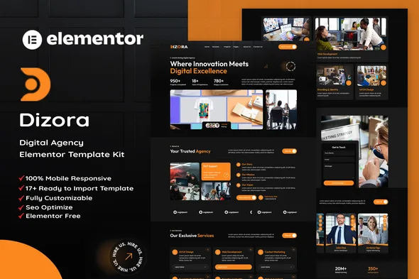 dizora digital agency elementor template kit 1