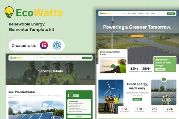 ecowatts renewable energy elementor template kit 1