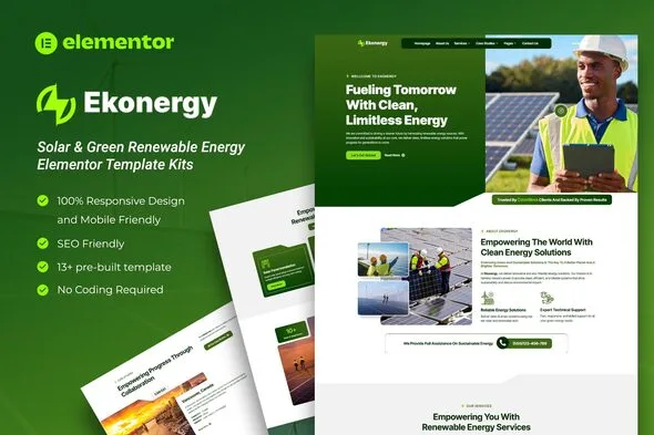 ekonergy solar green renewable energy elementor template kits 1
