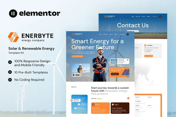 enerbyte solar renewable energy elementor template kit 1
